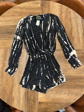 Planet Blue Black & Cream Tie-Dye Wrap Romper